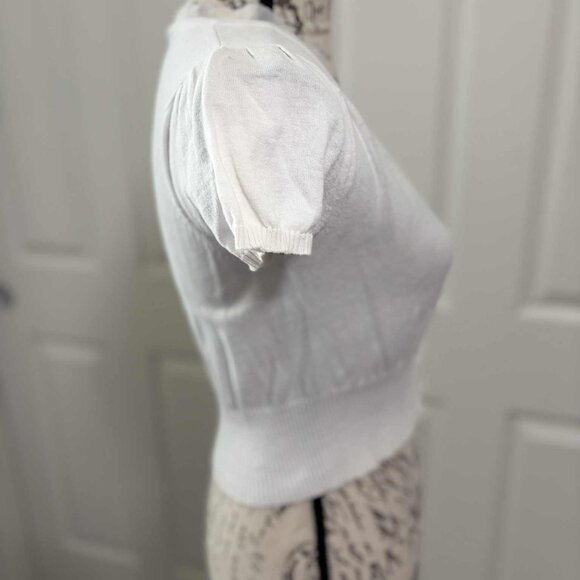 Gently Worn White Half Sweater with Chiffon Lining with Buttons - Picture 2 of 5